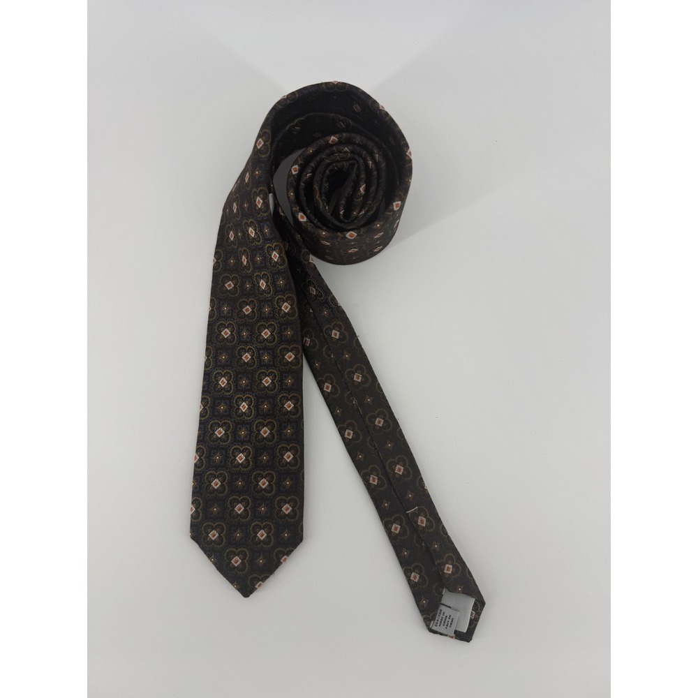 Black Brown 1826 Essentials Mens Silk Tie Brown Medallion Geometric Print